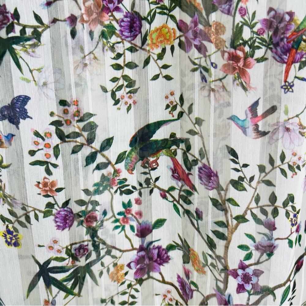 H&M cream green floral bird garden boho ruffle semi sheer top 8 - Picture 5 of 9